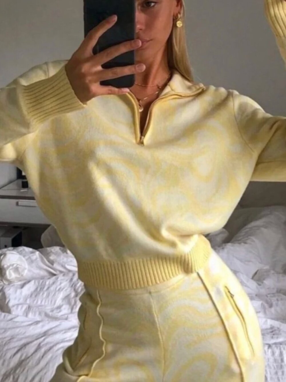 House of Sunny Yellow Swirl Quarter Zip Knit Sweater Size 6